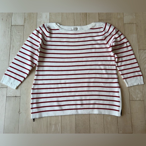 J. Crew Women’s Striped 100% Cotton Side Zip Boatneck Sweater Red White Medium - Picture 13 of 16